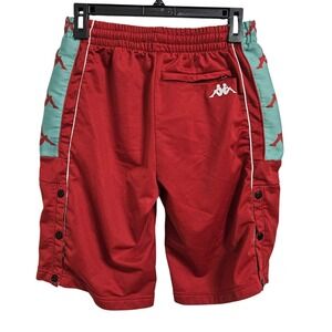 Kappa Shorts Men Small Red Teal Omini Logo‎ Tape Snap Button Track Activewear